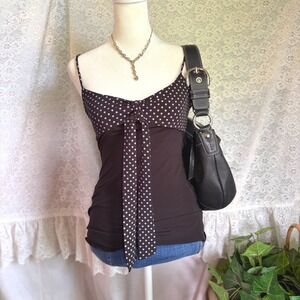 RARE Y2K Polka Dot Babydoll Tie Front Cami Top Spaghetti Strap Size XS